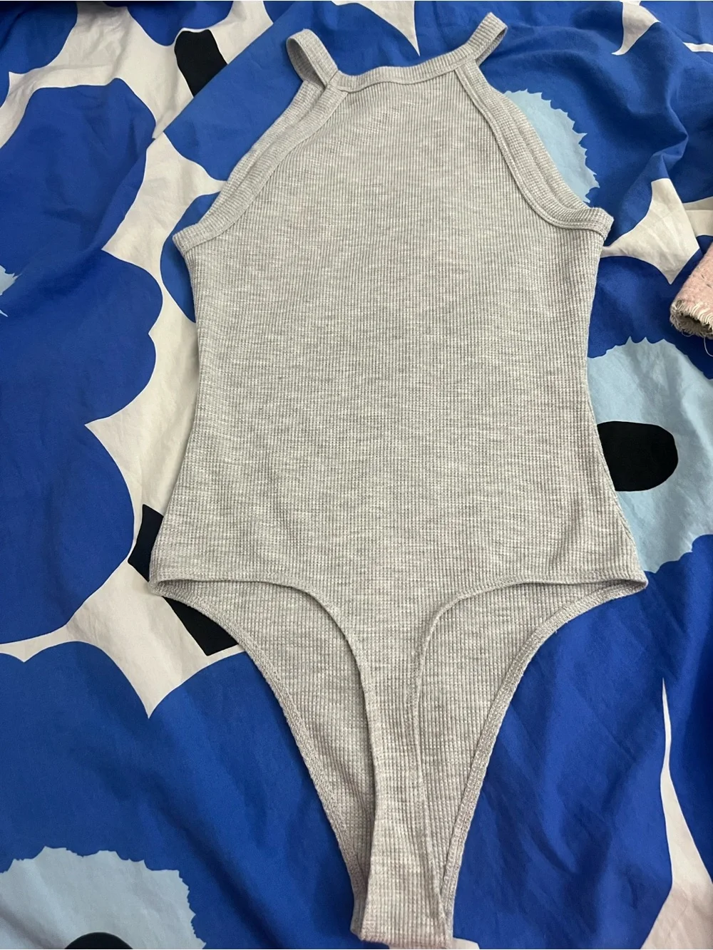 American Eagle Outfitters Ribbed Halter Bodysuit — Light Gray